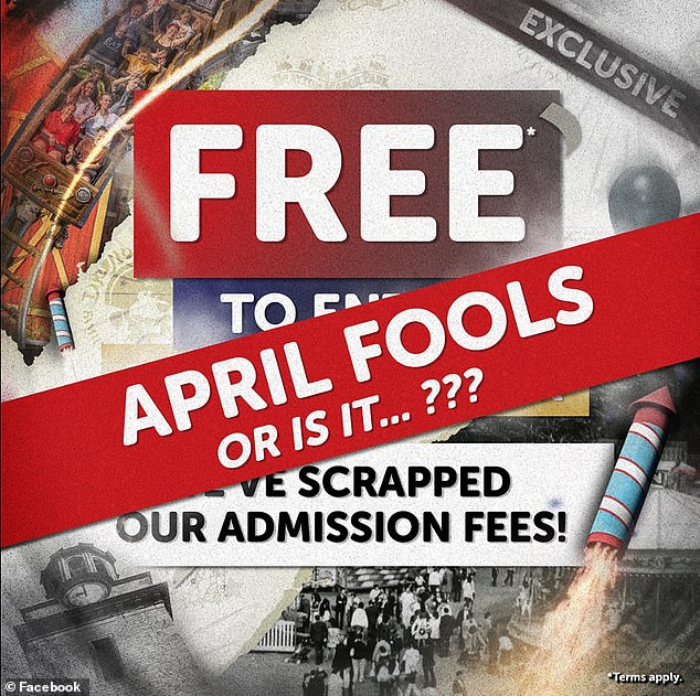 The April Fool's joked that was dubbed 'poor form' by some; the park claimed to be offering entry for nothing, before backtracking - and then adding confusion with a cryptic '...Or is it?' note about their seasonal joke