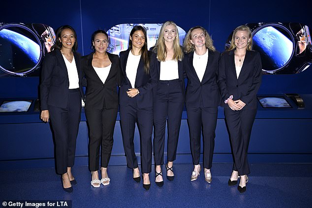 Raducanu (third from left) pictured before GB's Billie Jean King Cup qualifiers last year