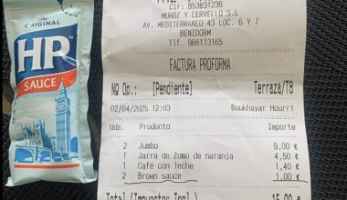 A Briton who lashed out after being charged a 'rip off' fee for a sachet of HP sauce in Benidorm is being ridiculed on social media. The disgruntled holidaymaker shared a picture of her bill next to one of the sachets on a Benidorm Facebook page