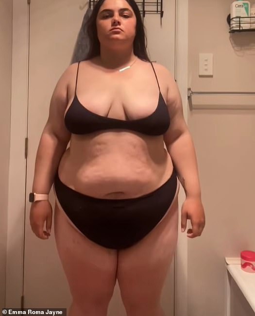 By the time she hit her early twenties, Emma tipped the scales at 131kg (20st 6lbs) and would constantly try to hide her body