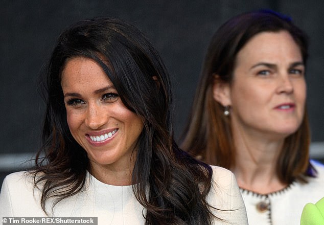 Meghan Markle and Samantha Cohen at the opening of the new Mersey Gateway Bridge where they accompanied the late Queen