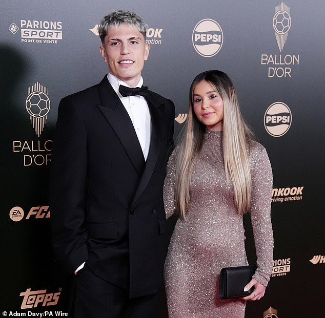 Garnacho lives in the mansion with his partner Eva (right) and their one-year-old son, Enzo