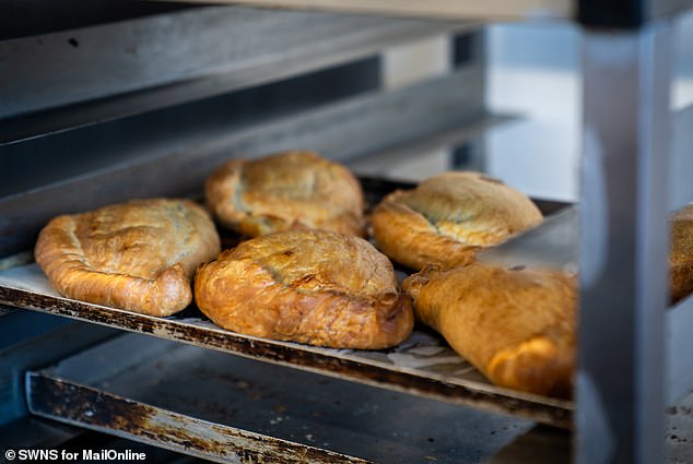 Pictured: A fresh batch of Aunty May's Cornish pasties are readied to be sold to the public