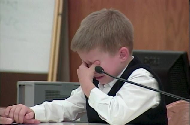 Little Hutto won over the jury with his heartbreaking testimony during which he became overwhelmed and broke down in tears