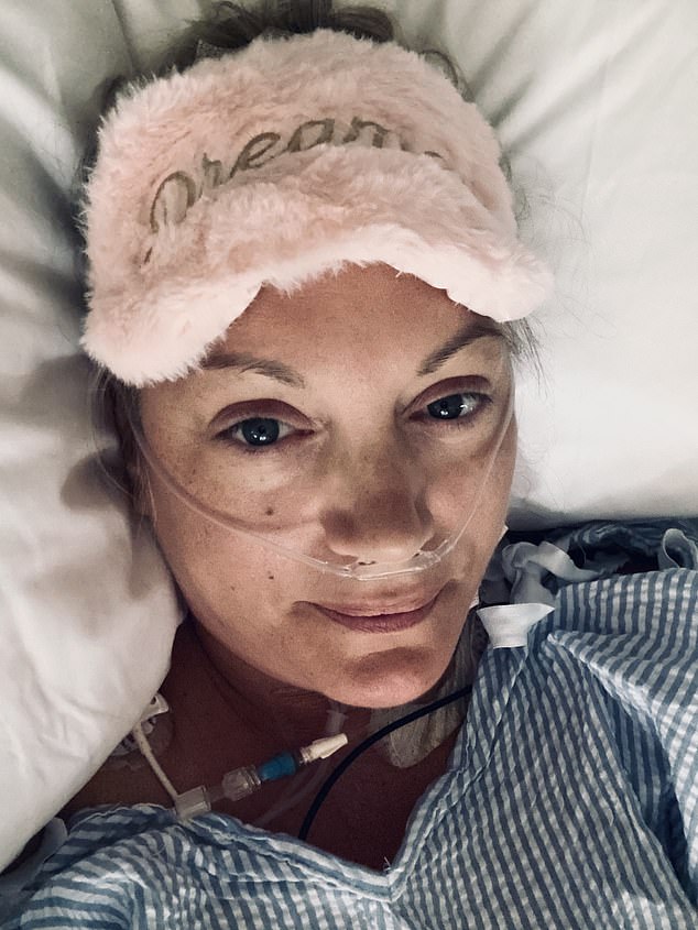 Luice Morris-Marr in hospital after being diagnosed with bowel cancer