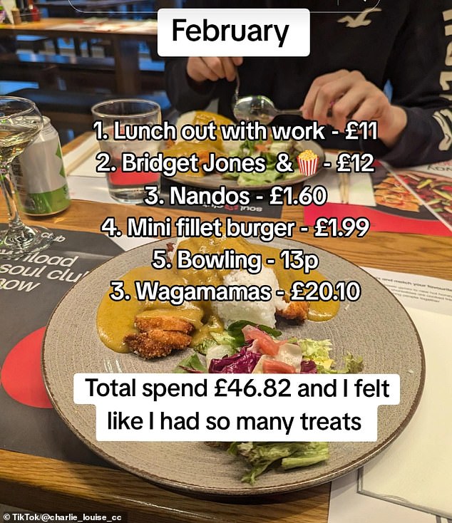 Each month, the young saver gives herself a £50 budget for non-essential spending