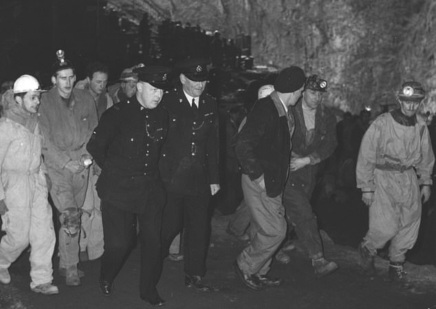 Rescuers at Peak Cavern in Castleton, Derbyshire, during the operation to free trapped caver Neil Moss, March 1959
