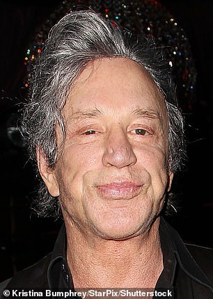 For the last decade, Rourke has sported a grey wig on majority of his outings (pictured in 2016)
