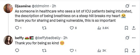 Commenting under Beffy's post, several X users praised her for discussing her time in a coma openly and honestly