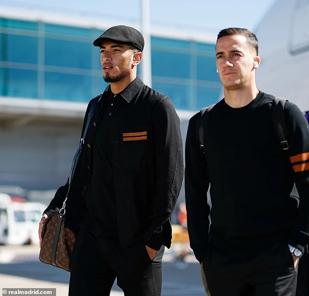 Jude Bellingham (left) arrived in London along with his Real Madrid team-mates on Monday