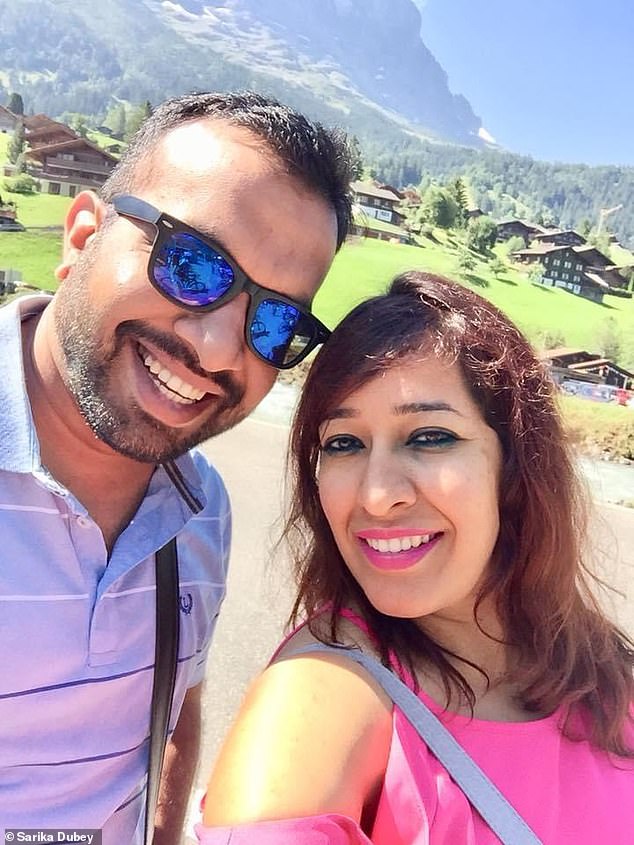 Sarika Dubey is pictured with her husband