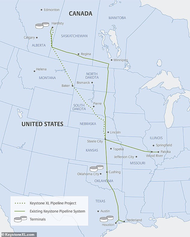 The $5.2 billion pipeline constructed in 2011 Keystone Pipeline carries crude oil across Saskatchewan and Manitoba through North Dakota, South Dakota, Nebraska, Kansas and Missouri to refineries in Illinois and Oklahoma