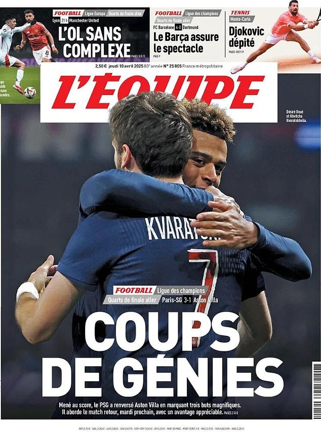 How did Marcus Rashford and Aston Villa stars fare in L'Equipe's notorious ratings after Champions League defeat by PSG in front of Prince William