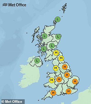 MONDAY: Pollen levels will drop but will still be 'high' across six regions
