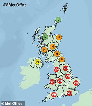 SATURDAY: As people will venture outdoors after a week of work on Saturday, pollen levels are higher than any other time over the five days.