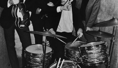 Jimmie Nicol, pictured behind the drums, spent 12 days in 1964 performing as part of The Beatles alongside (pictured left to right) Paul McCartney, John Lennon and George Harrison