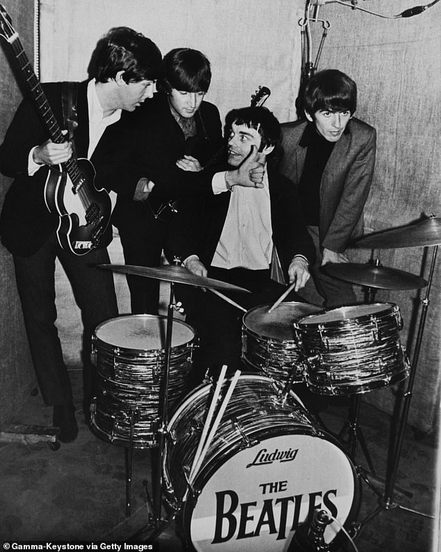 Jimmie Nicol, pictured behind the drums, spent 12 days in 1964 performing as part of The Beatles alongside (pictured left to right) Paul McCartney, John Lennon and George Harrison