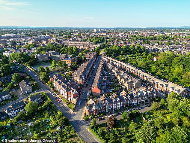 An aerial view of Scarcroft Hill with York Minster in the distance