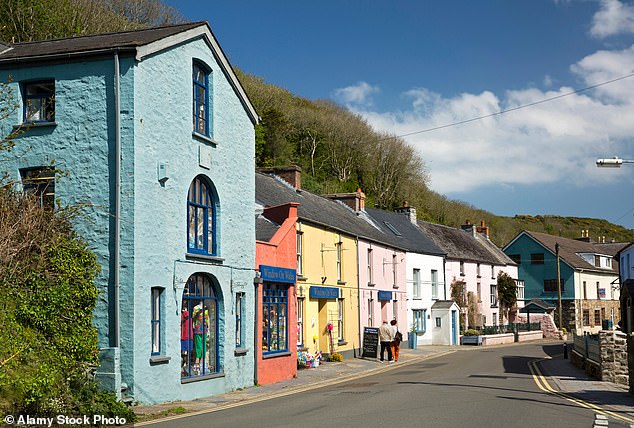Main Street in Solva, with houses painted in sugary colours
