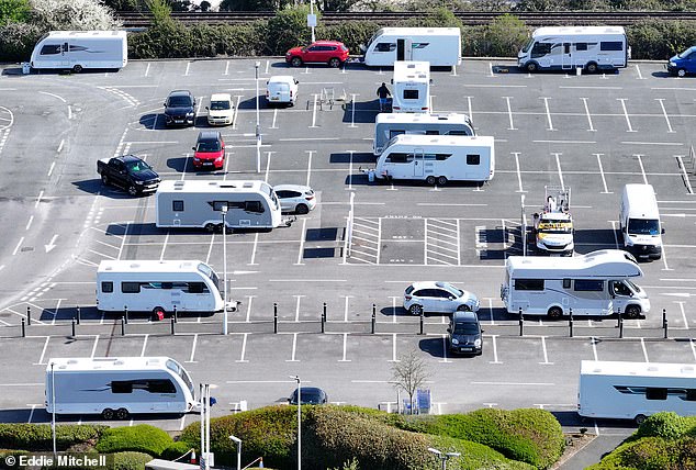 The caravans were seen leaving Rosemead Park in Littlehampton yesterday where they had been previously parked before moving to the car