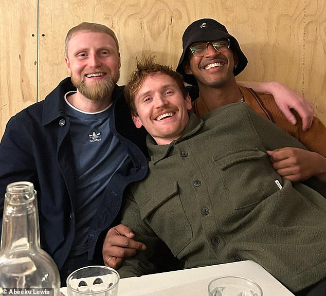 Currently Abeeku is undergoing chemotherapy treatment via the NHS, in what he describes as a 'the last roll of the dice' (pictured left to right: Best friends, Jordan, Abeeku and Elliot)