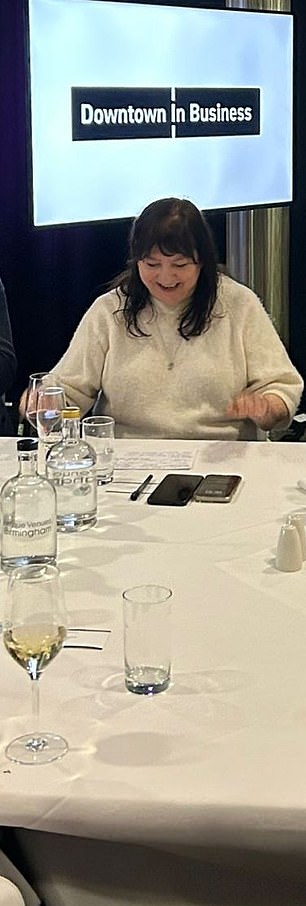 Joanne Roney enjoys a glass of red wine at one of the events being hosted on the French Riviera, in the same week bin workers began an all-out strike
