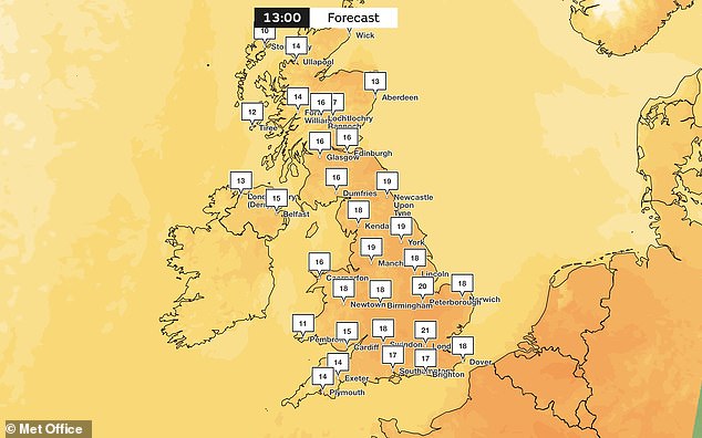 The Met Office has forecasted temperatures to drop below 20C today after the UK enjoyed a week of glorious sunshine