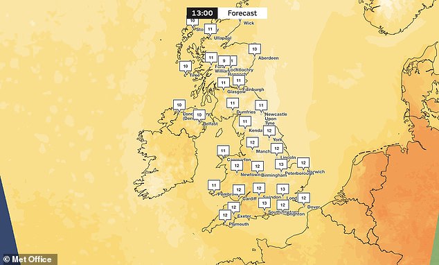 Wednesday will see the coldest temperatures across the UK as a whole, with the maximum temperature for London forecasted to be 13C