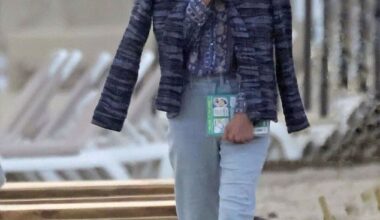 Cat Deeley wrapped up warm as she visited a beach in Marbella with her parents, Janet and Howard Deeley, on Thursday during their family getaway to Spain