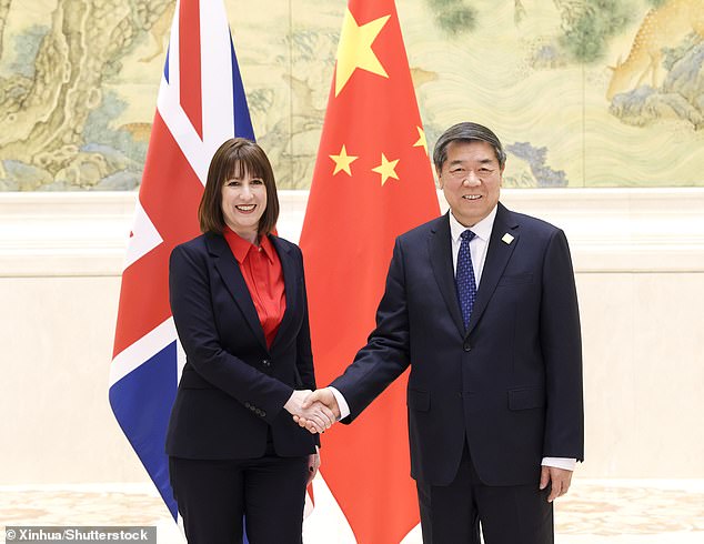 Sir Keir Starmer has been accused of appeasing Beijing by waving through plans for a new Chinese 'super-embassy' in London which will include 'spy dungeons' in the heart of the City. Pictured: Chinese Vice Premier He Lifeng and British Chancellor of the Exchequer Rachel Reeves
