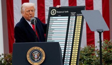 Britain now looks to be among the countries worst hit by Donald Trump's (pictured) tariffs after his latest climbdowns