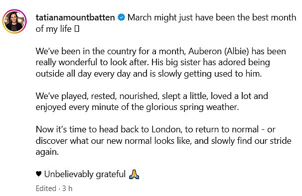 Tatiana, who is the daughter of King Charles's cousin, penned a lengthy caption alongside her post