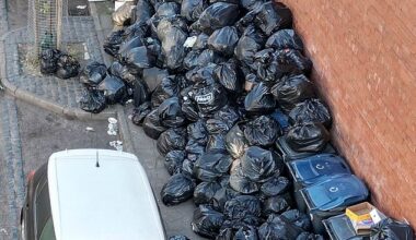 Labour was humiliated by its top union backer on Monday as bin workers voted to prolong crippling strikes in Birmingham (Pictured: Uncollected rubbish fills the streets in Balsall Heath)