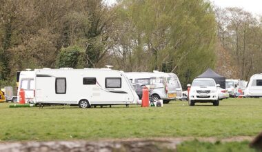 Pictured: Caravans take over Swanshurst Park on Monday, having returned after being moved on