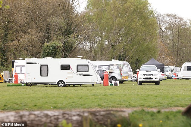 Pictured: Caravans take over Swanshurst Park on Monday, having returned after being moved on