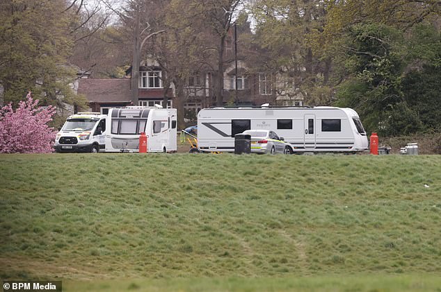 Birmingham City Council has pledged to 'take steps to recover land' when unauthorised encampments were set up. Pictured: Caravans in the park on April 14
