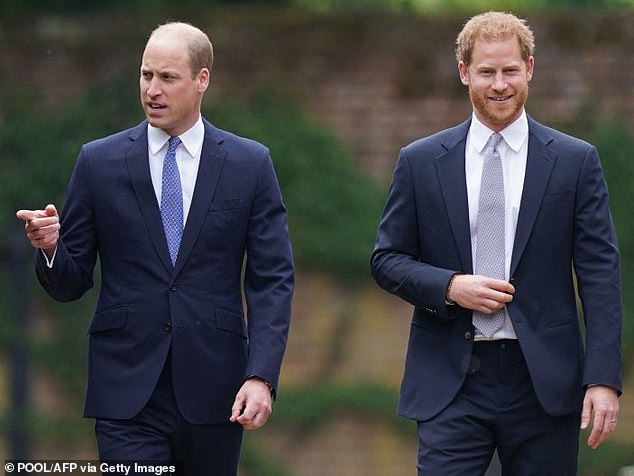 There have been tensions between William and Harry since the younger brother's departure from the UK to the US in 2020 - they are seen here in July 2021 at the unveiling of a statue of their mother Diana in Kensington Gardens, west London
