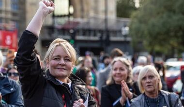 Unite leader Sharon Graham, pictured at a protest in 2024, has been the most prominent voice of the strikes in Birmingham - but lives in West London
