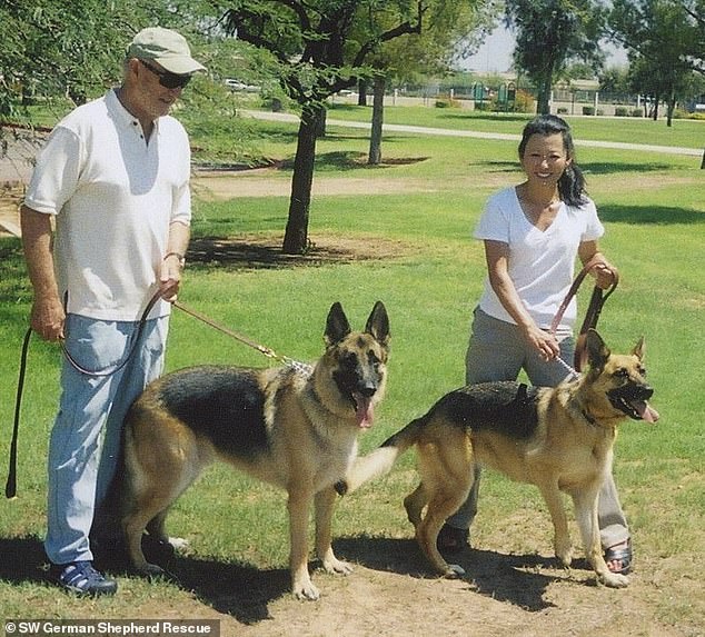 A health assessment was conducted to assess whether first responders or others who were on the property were safe from the hantavirus that killed Arakawa, but it was deemed to be a 'low-risk' setting; Hackman and Arakawa seen with their dogs Maisie and Roscoe in 2007