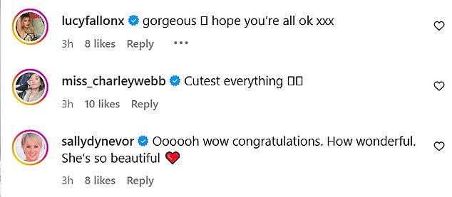 Many of Sacha's soap pals were quick to share messages offering their congratulations