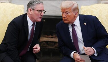 Keir Starmer and Donald Trump pictured together in the White House on February 27