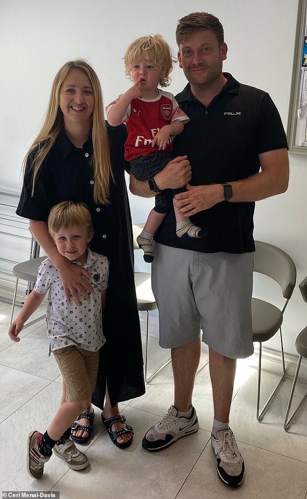 Hugh with his mum Frances (left), dad Ceri (right) and younger brother Rafe