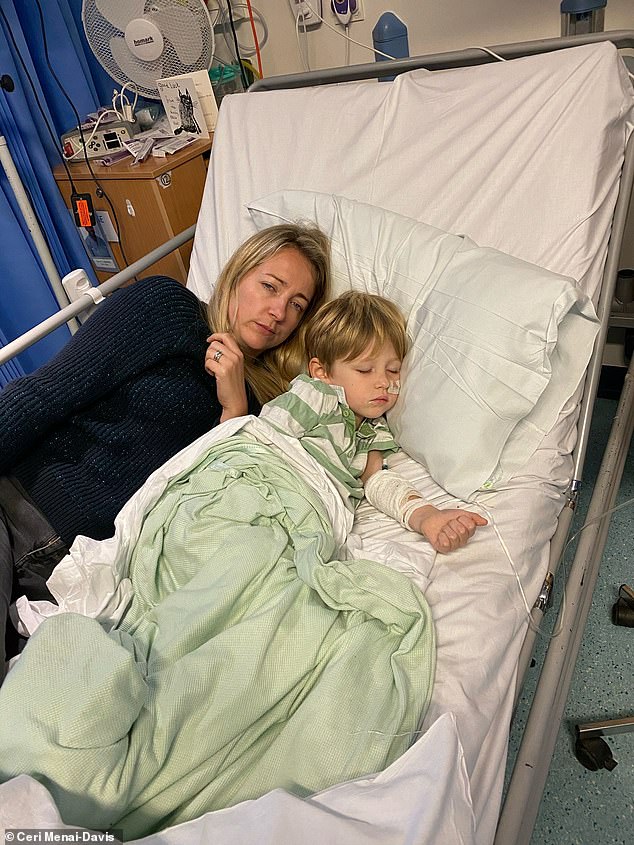 Hugh Menai-Davies in hospital after parents being told it was probably just a stomach bug
