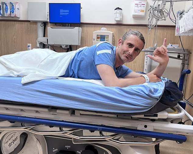 California surfer RJ LaMendola was riding the waves at Oxnard State Beach Park last month when a sea lion erupted from the water, hurtling towards him 'at full speed' with its 'mouth gaped wide' and teeth gleaming before biting his left butt cheek, leaving him with PTSD (pictured: RJ LaMendola)
