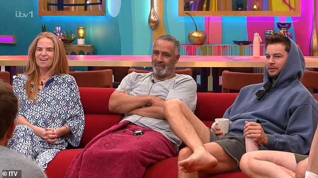 It was later revealed that actress Patsy Palmer, 52, and former Olympian Daley Thompson, 66, would be facing the public vote on Friday evening (L-R Patsy, Daley, and Chris Hughes)