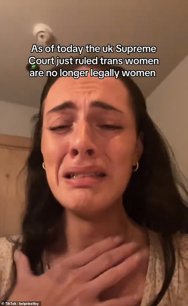 Trans influencers railed against the judgment on social media by posting videos of their horrified reactions, with one - Bel Priestly (pictured) - telling her 1.4million followers that Britain was 'going backwards'
