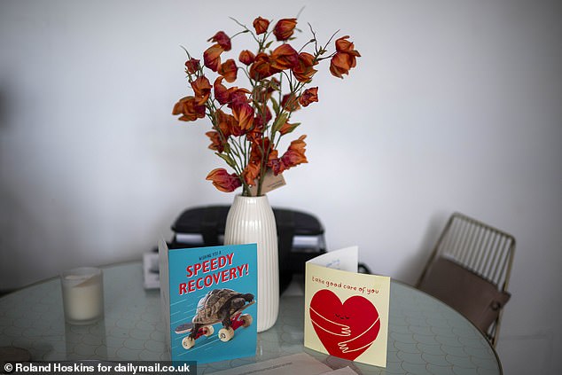 Pictured: The get well soon cards in Gregory flat just a month after he tragically passed away