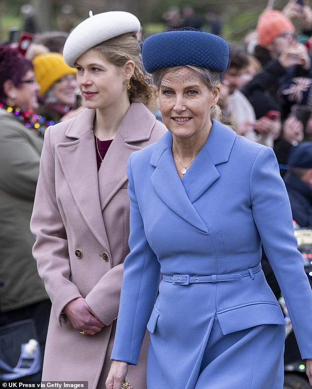 Sophie and Edward's eldest child, Lady Louise Windsor (pictured in December) was absent from this year's church service