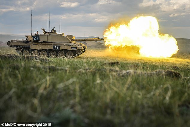 A Challenger 2 MBT firing as part of the Royal Welsh Battle Group during Exercise Prairie Lightning