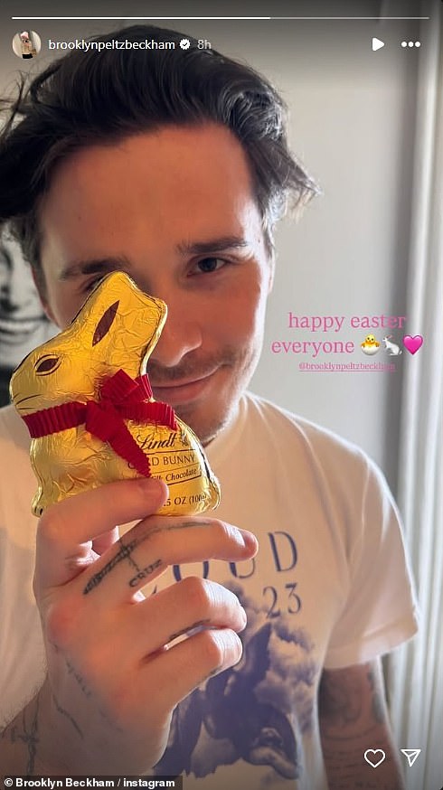 The couple spent the weekend together, both sharing the same snap of the aspiring chef with a Lindt chocolate bunny (pictured)